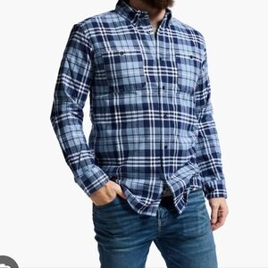 ROCKY Worksmart Button Down Work Shirt Rocky Boots Med Blue Plaid